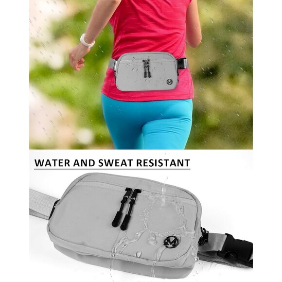 Womens Silver Fanny Pack 2L Crossbody Belt Bag Waterproof 5 Zipper Pockets - Picture 4 of 7